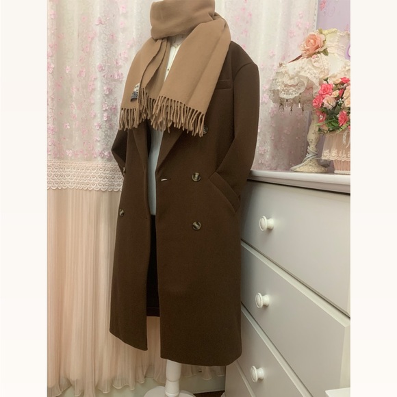Topshop double breasted long coat in chocolate - Picture 7 of 10